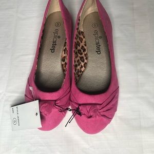 Pink flats. Casual, suede with a bow. Women’s size 5